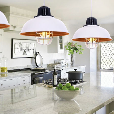 Kovové biele závesné svietidlo FUKO, pologuľové, nastaviteľné, v loftovom štýle