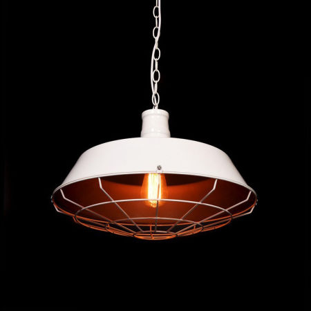 Biele závesné svietidlo ARIGIO v loftovom industriálnom štýle, kovové s drôteným krytom