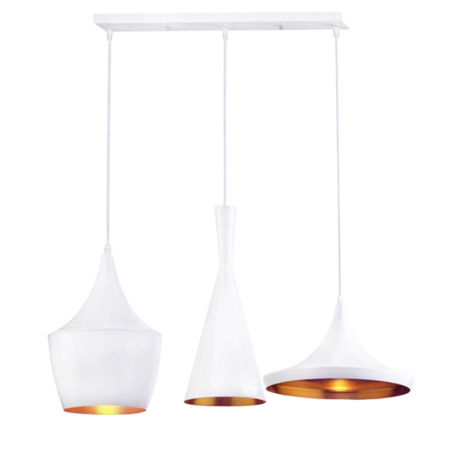 Trojdielna závesná lampa, loftové svietidlo v škandinávskom štýle, luster FOGGI TRIO, biela, zlatá
