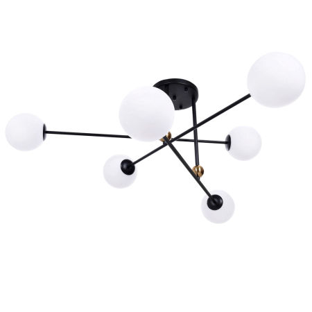 Šesťramenná čierna závesná lampa BERSAGO W6 s bielymi guľami