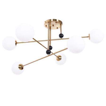 Moderná závesná lampa vo farbe mosadze BERSAGO W6 s guľovými tienidlami