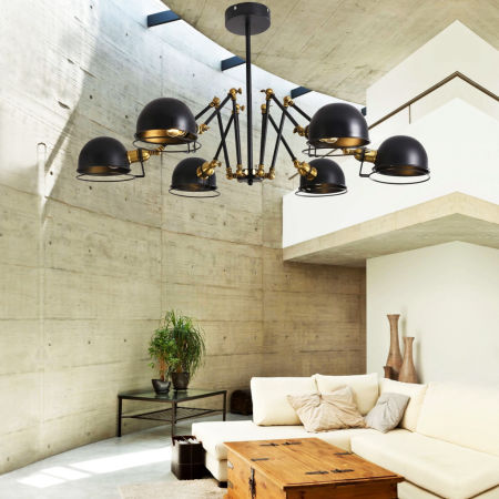 Kovová, čierna závesná lampa VALMONTI W6, polguľové kupole v loftovom štýle