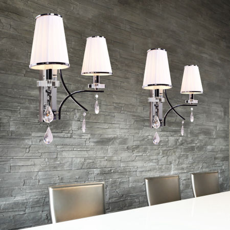 Elegantné biele krištáľové nástenné svietidlo GLAMOUR, dvojité, chrómované