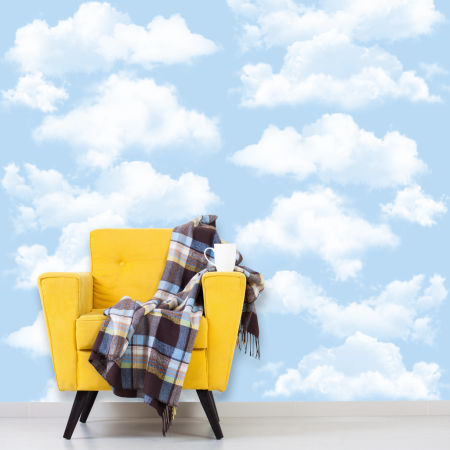 Svetlomodrá fototapeta so svetlými, bielymi oblakmi