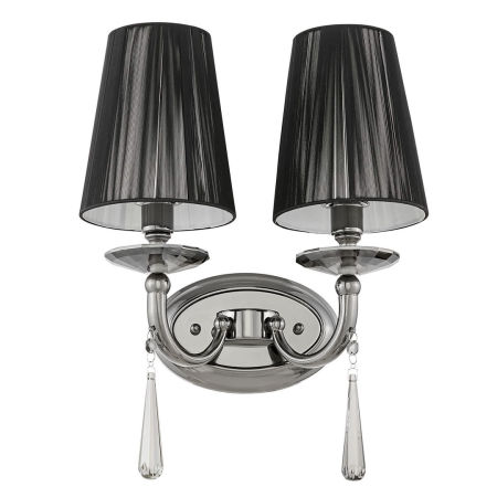 Čierne, dvojité, krištáľové nástenné svietidlo FABIONE W2, moderná krištáľová nástenná lampa