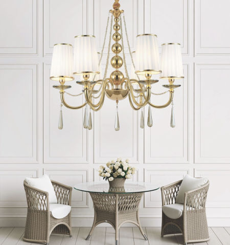 Klasický zlatý krištáľový luster FABIONE W6, šesťramenný, na reťazi