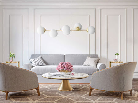 Zlaté svietidlo, luster na lanku, s podlhovastou krytkou a sklenenými guľami, klasická zlatá farba - FINO