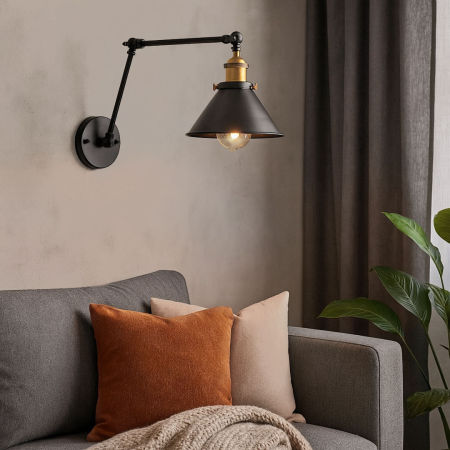 Nastaviteľné loftové nástenné svietidlo, GUBI W2, čierne tienidlo, nástenná lampa na čítanie v industriálnom štýle