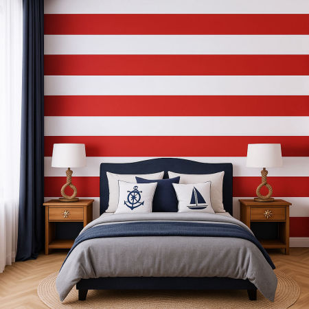 Tapeta s horizontálnymi pruhmi bielo-červené 20 cm