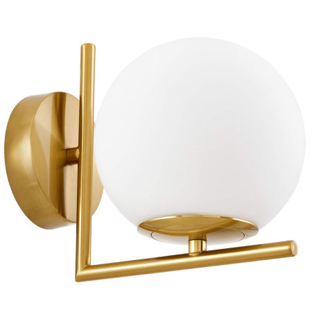 Dizajnová mosadzná nástenná lampa SORENTO, elegantné biele tienidlo, sklenená guľa