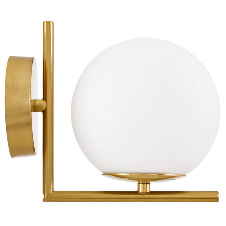 Dizajnová mosadzná nástenná lampa SORENTO, elegantné biele tienidlo, sklenená guľa