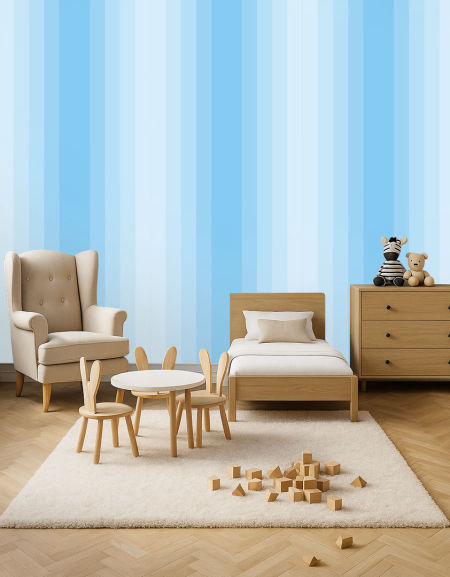 Modrá detská tapeta s vertikálnymi pruhmi pre chlapca - gradient
