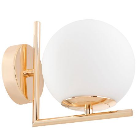 Moderná nástenná lampa, nástenné svietidlo vo farbe francúzskeho zlata SORENTO, biela sklenená guľa