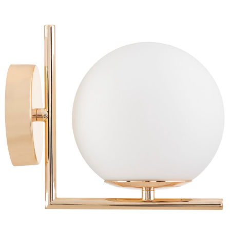 Moderná nástenná lampa, nástenné svietidlo vo farbe francúzskeho zlata SORENTO, biela sklenená guľa