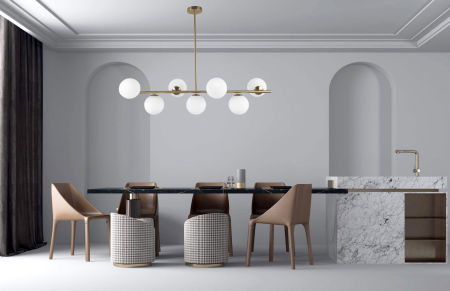 Moderná mosadzná závesná lampa FREDICA W7, sklenené tienidlá