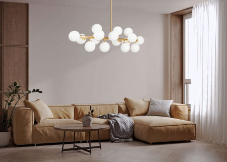 Moderné závesné svietidlo PETRICA W16, farba zlata, tienidlá sklenené gule