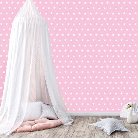 Ružová tapeta s bielymi hviezdičkami 5 cm