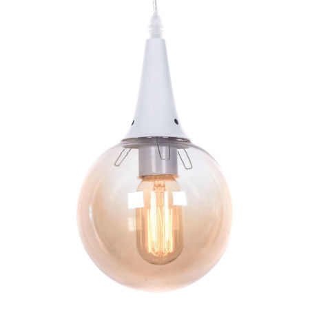 Sklenená biela závesná lampa ROCHERRO, tienidlo jantárová guľa, loftový štýl