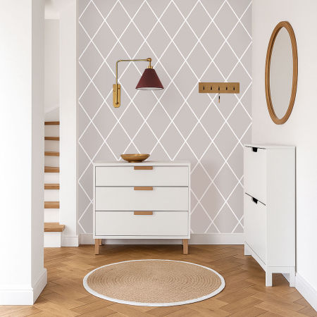 Béžovo-biela tapeta so vzorom kosoštvorcová SIEŤ