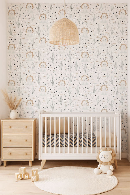 Tapeta - dinosaurus Bobo v horúcej púšti s kaktusmi - pre deti, na stenu