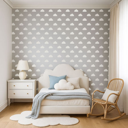 Sivá tapeta s oblakmi, biele oblaky, pre deti