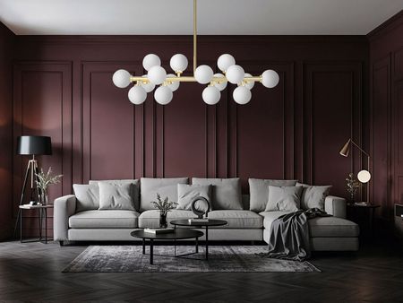 Zlatá závesná lampa, biele sklenené gule, moderný luster, klasická zlatá farba - PETRICA