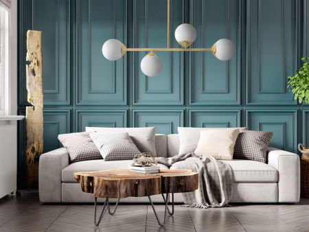 Zlaté závesné svetlo na trubici s bielymi sklenenými tienidlami, klasická zlatá farba - FINO