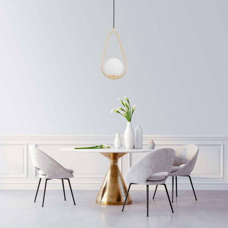 Zlatá moderná závesná lampa s okrúhlym tienidlom, kovový rám, francúzske zlato - VERO 1C