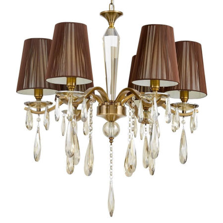 Krištáľový luster, mosadzná farba, bronzové tienidlá, štýlový, šesťramenný, na reťazi - ALESSIA W6