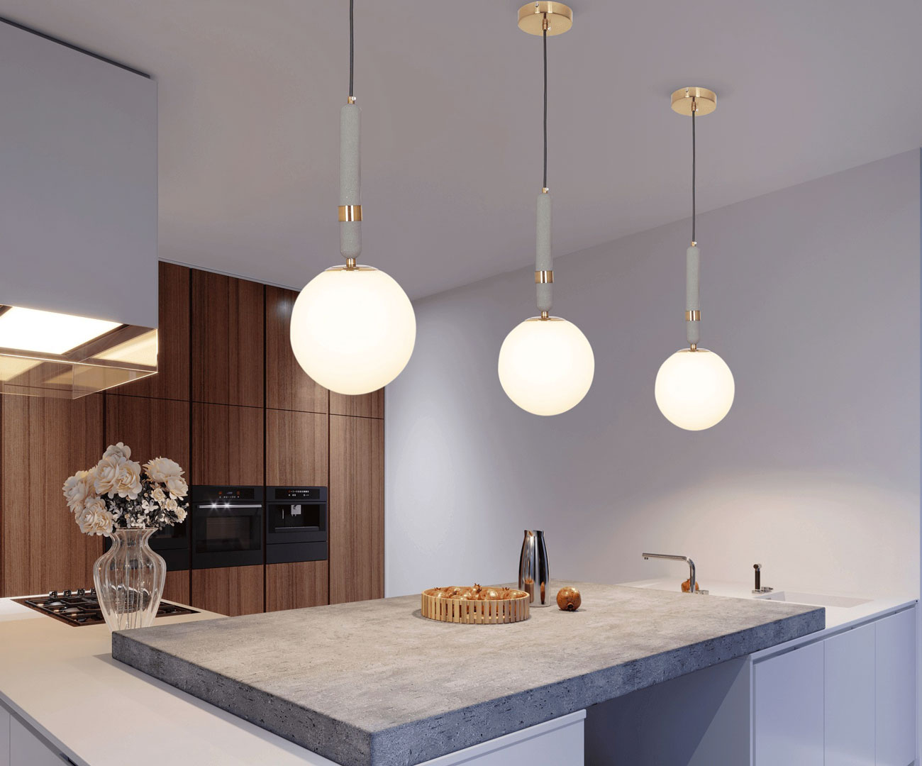 Moderná závesná lampa GRANINO D20 farba mosadze, guľové tienidlo, betónový držiak - Lumina Deco obrázok 2
