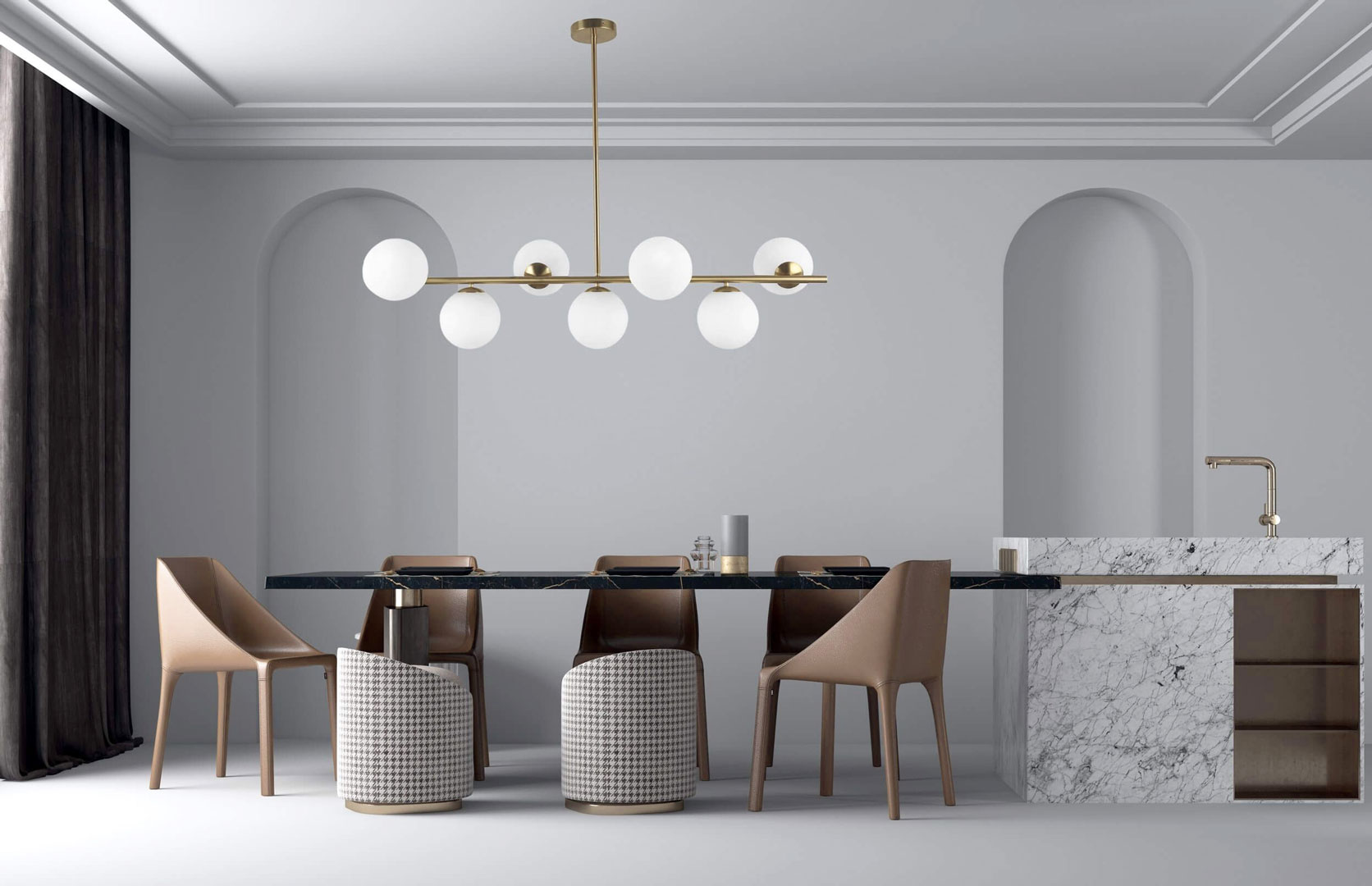 Moderná mosadzná závesná lampa FREDICA W7, sklenené tienidlá - Lumina Deco obrázok 2