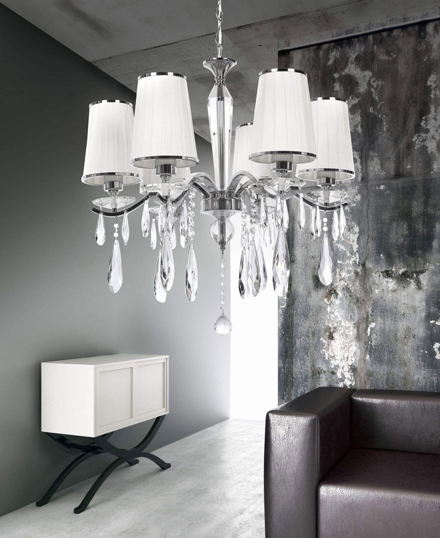 Moderný biely krištáľový luster ALESSIA W6, viacbodový, na reťazi - Lumina Deco obrázok 2