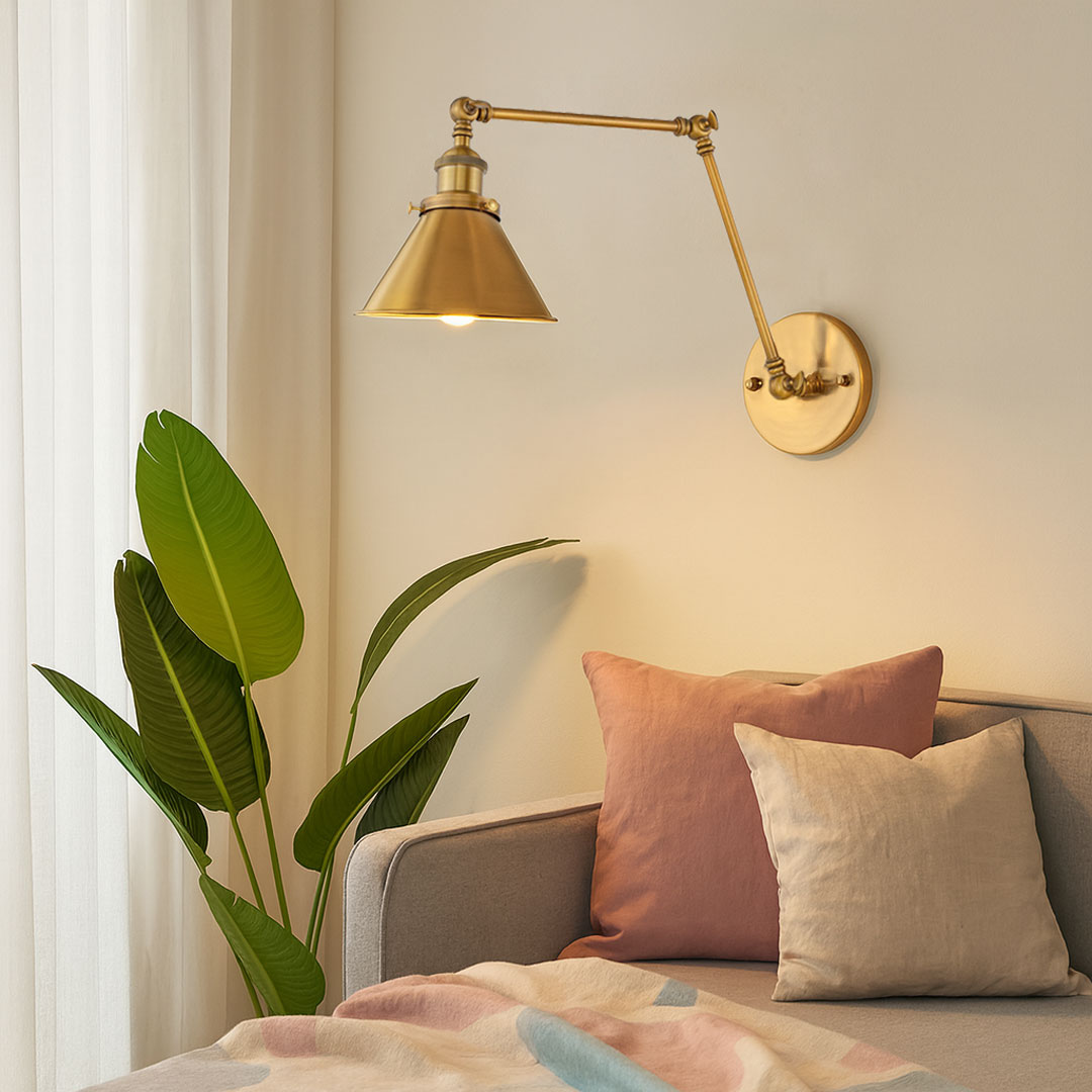 Nastaviteľné priemyselné loftové nástenné svietidlo, GUBI W2, farba zlatej mosadze, nástenná lampa na čítanie - Lumina Deco obrázok 2