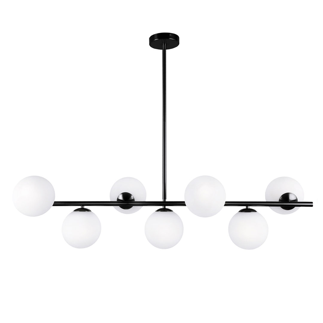 Štýlová čierna závesná lampa FREDICA W7, horizontálna, biele sklenené tienidlá - Lumina Deco obrázok 1