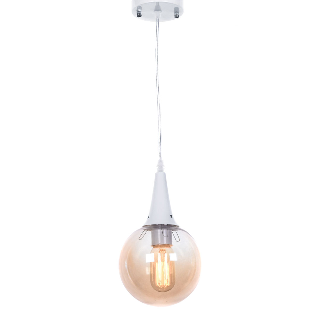 Sklenená biela závesná lampa ROCHERRO, tienidlo jantárová guľa, loftový štýl - Lumina Deco obrázok 2