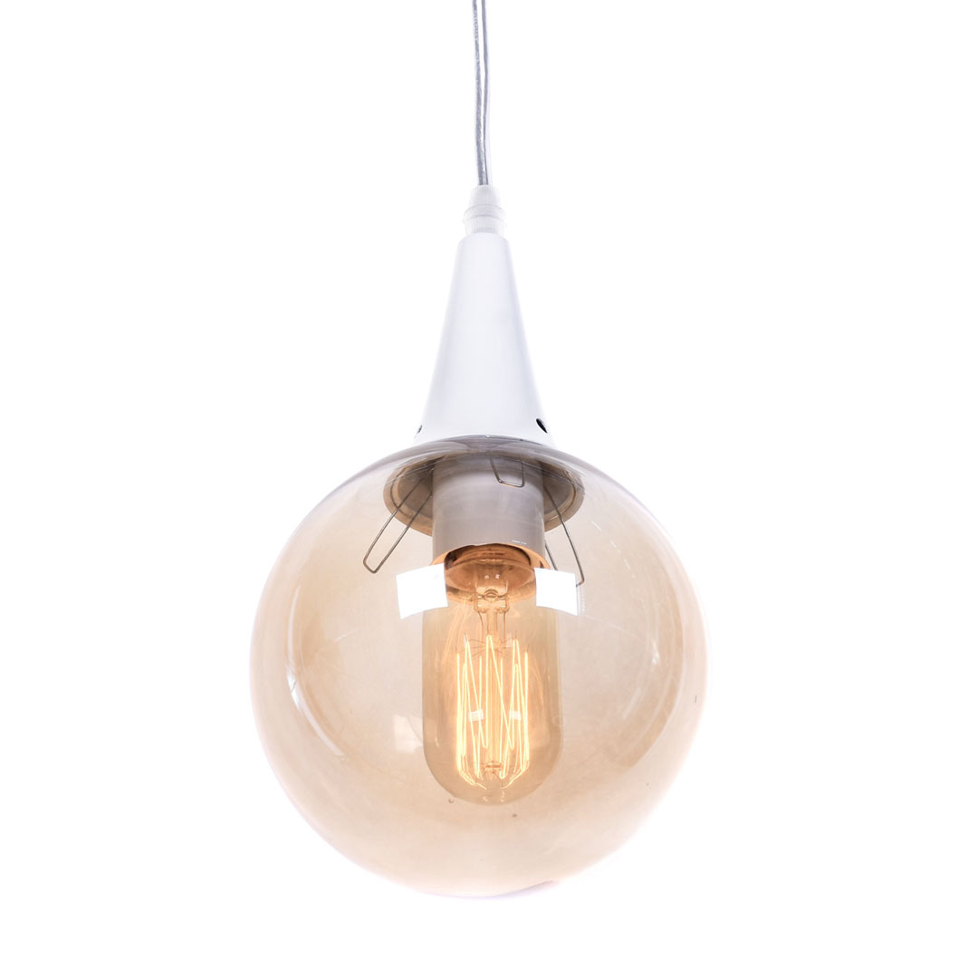 Sklenená biela závesná lampa ROCHERRO, tienidlo jantárová guľa, loftový štýl - Lumina Deco obrázok 3