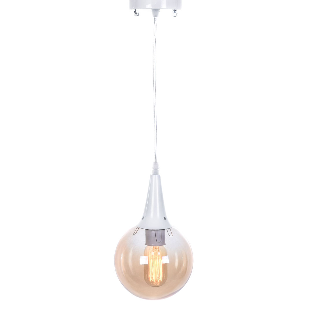 Sklenená biela závesná lampa ROCHERRO, tienidlo jantárová guľa, loftový štýl - Lumina Deco obrázok 4