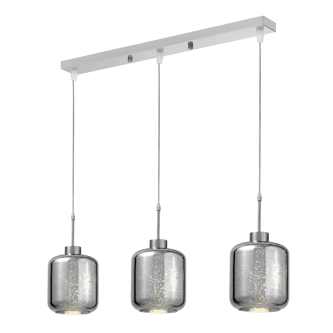 Trojité sklenené závesné svietidlo ALACOSMO, chrómové, moderné - Lumina Deco obrázok 1