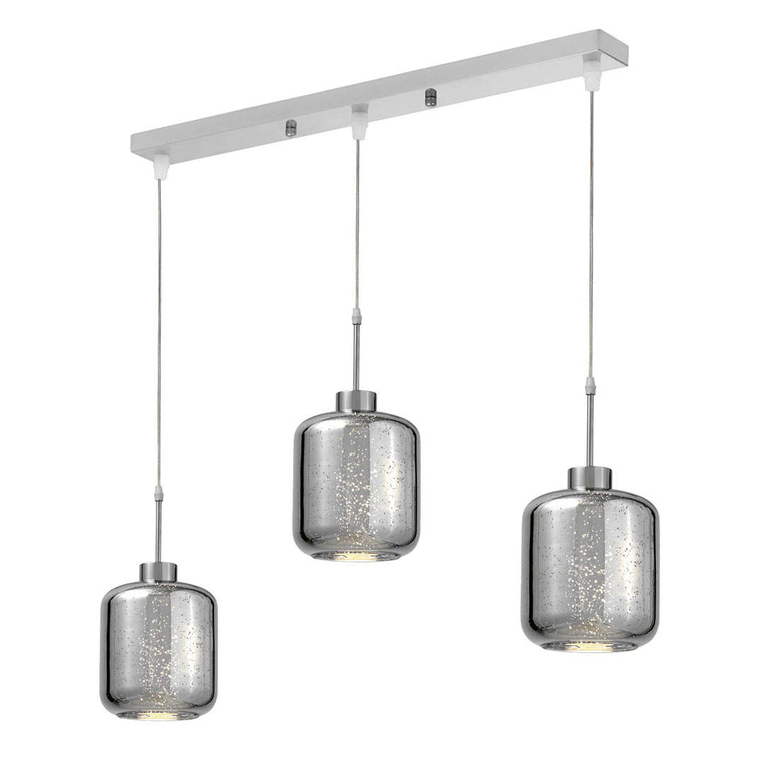 Trojité sklenené závesné svietidlo ALACOSMO, chrómové, moderné - Lumina Deco obrázok 2