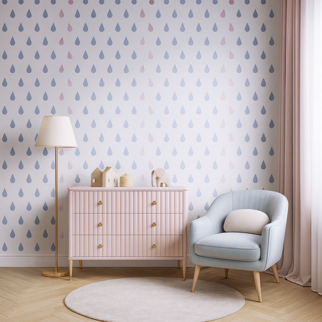 Tapeta KVAPKY VODY, SLZY, ROSA, DÁŽĎ, farby: Serenity a Rose Quartz (modrá a ružová) - Dekoori obrázok 2