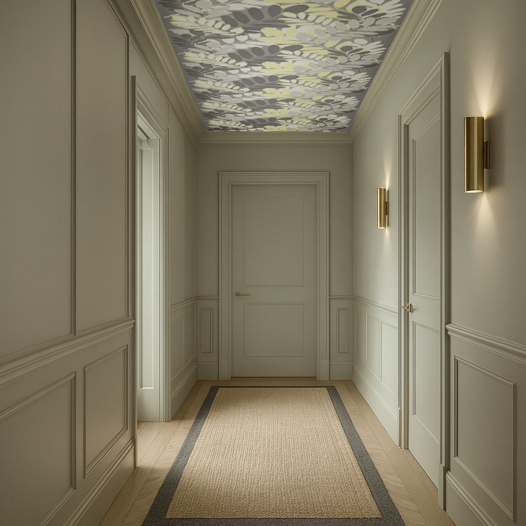 Tapeta AGÁTOVÉ LISTY, sivo-bielo-žltá, rastlinný motív - Dekoori obrázok 4