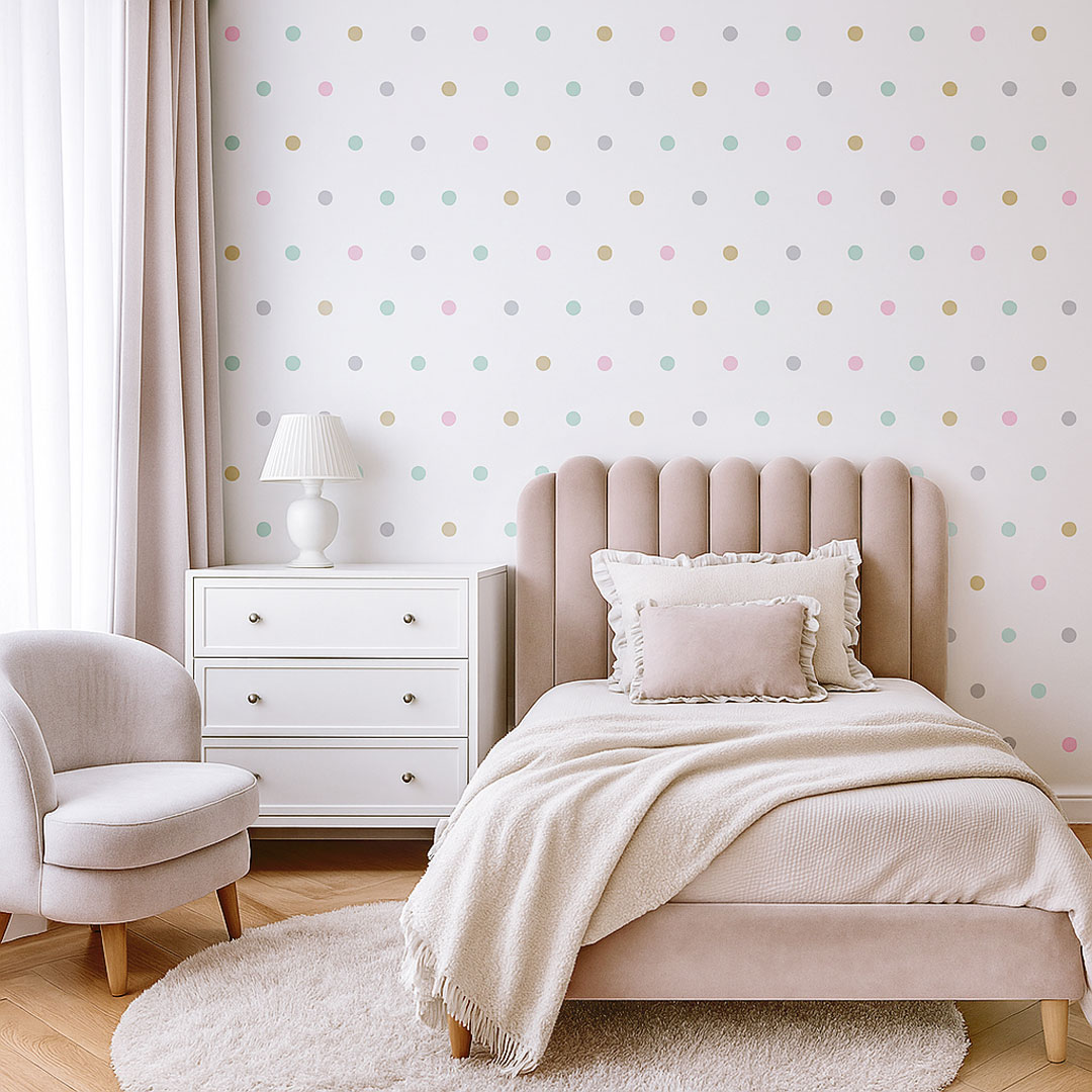 Tapeta s farebnými pastelovými bodkami, polka dot 5 cm - Dekoori obrázok 2