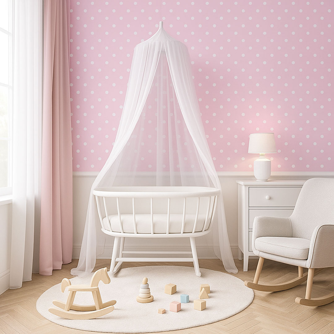 Ružová tapeta s malými bielymi bodkami, polka dot 2 cm - Dekoori obrázok 2
