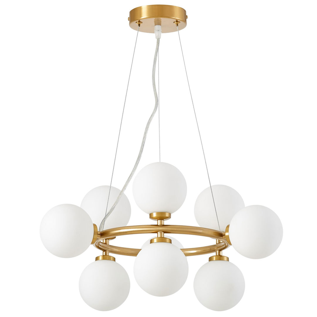 Viacbodová závesná lampa MARSIADA vo farbe mosadze, moderné biele guľové tienidlá - Lumina Deco obrázok 1