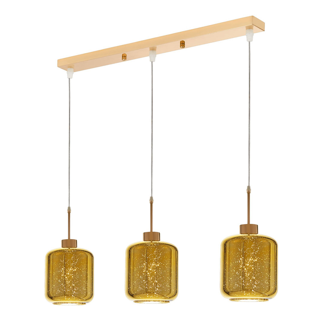 Zlaté závesné svietidlo ALACOSMO, trojité, moderné, sklenené - Lumina Deco obrázok 1