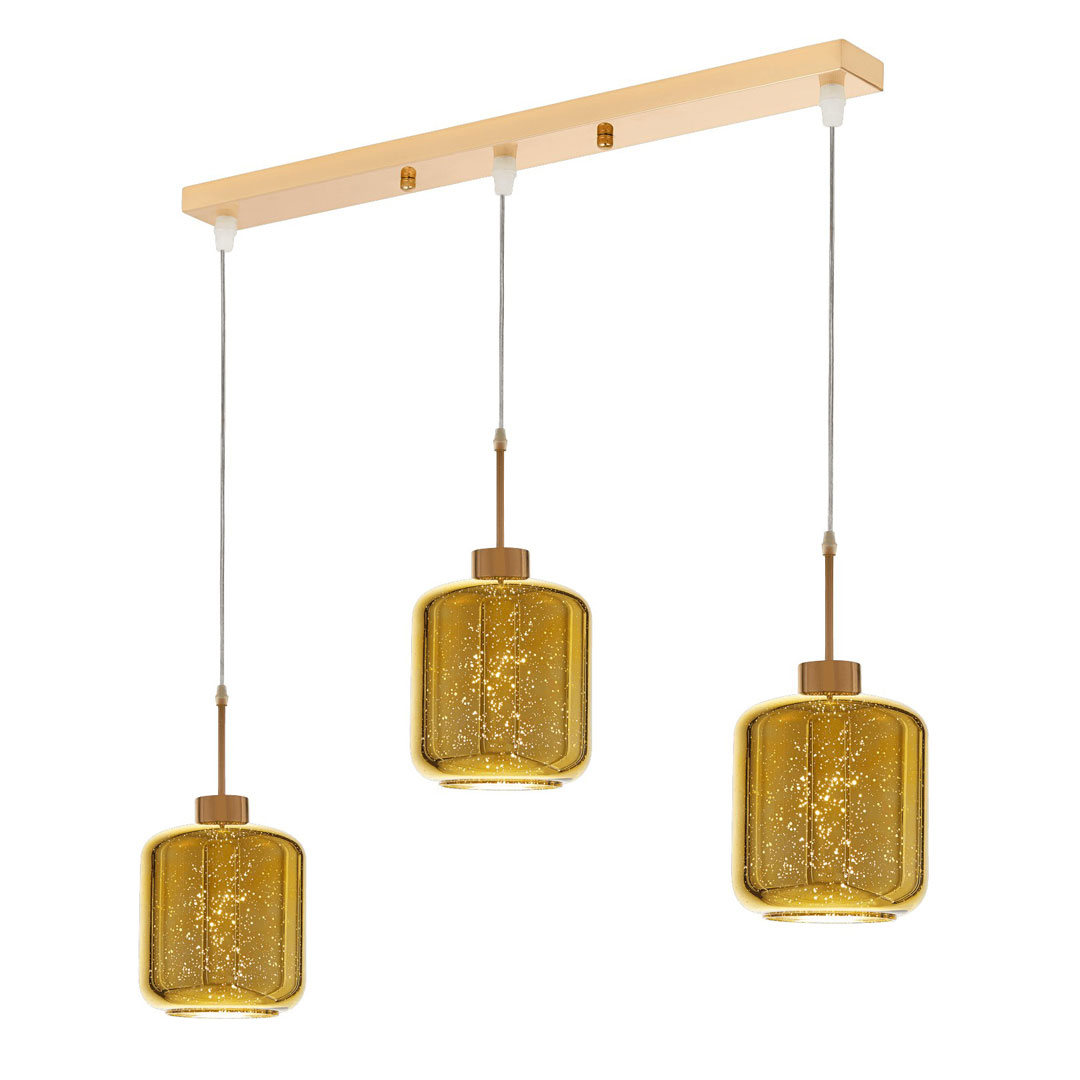 Zlaté závesné svietidlo ALACOSMO, trojité, moderné, sklenené - Lumina Deco obrázok 2