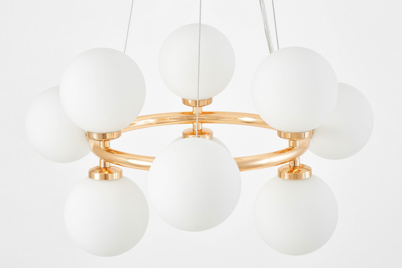 Zlaté závesné svietidlo MARSIADA, kruhové, biele tienidlá - Lumina Deco obrázok 3