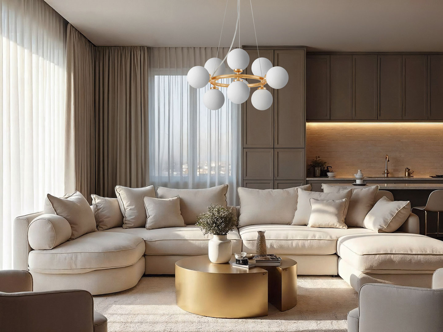 Zlaté závesné svietidlo MARSIADA, kruhové, biele tienidlá - Lumina Deco obrázok 4