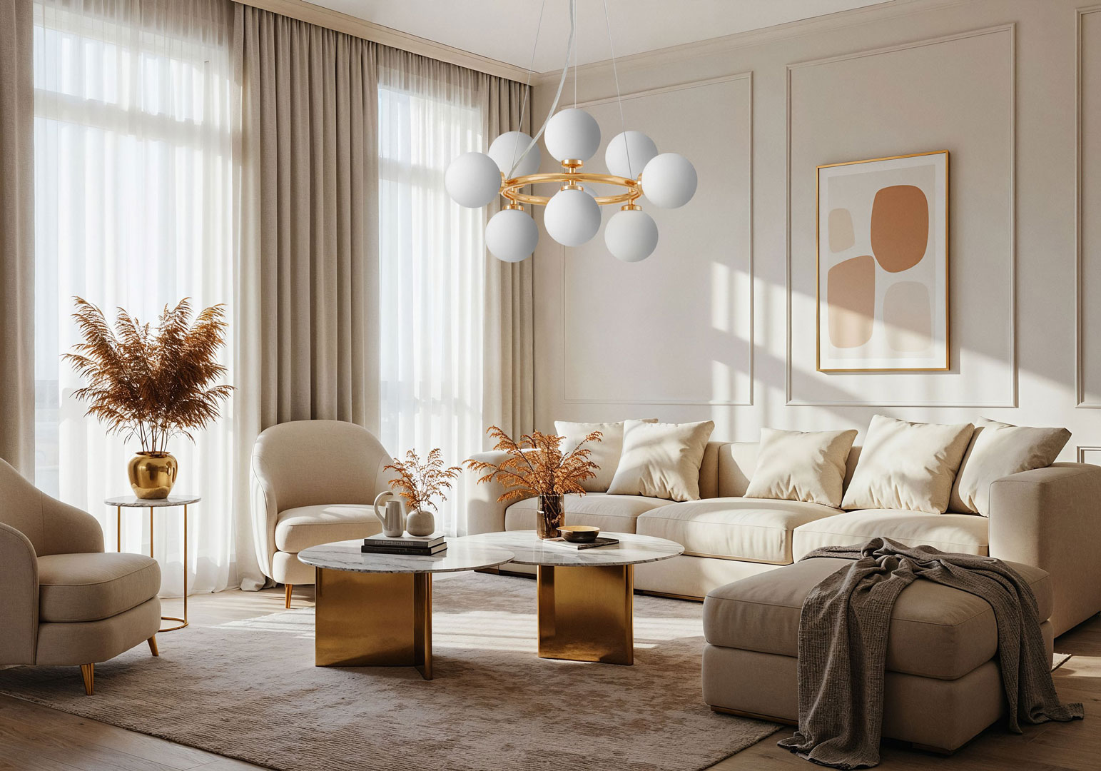 Zlaté závesné svietidlo MARSIADA, kruhové, biele tienidlá - Lumina Deco obrázok 2