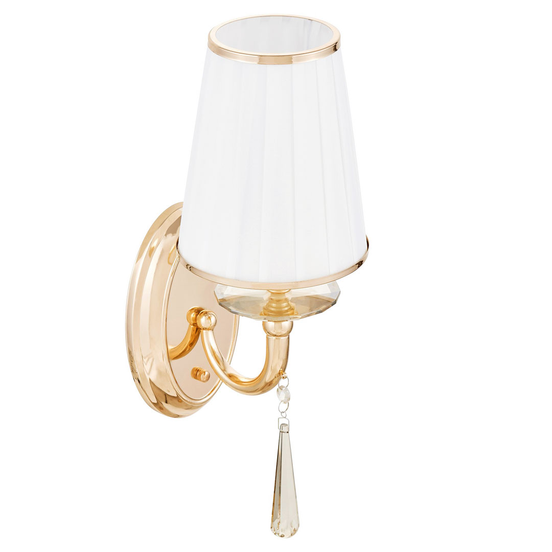 Zlaté jednoduché nástenné svietidlo FABIONE s krištáľovým ovesom, moderná, klasická nástenná lampa - Lumina Deco obrázok 2